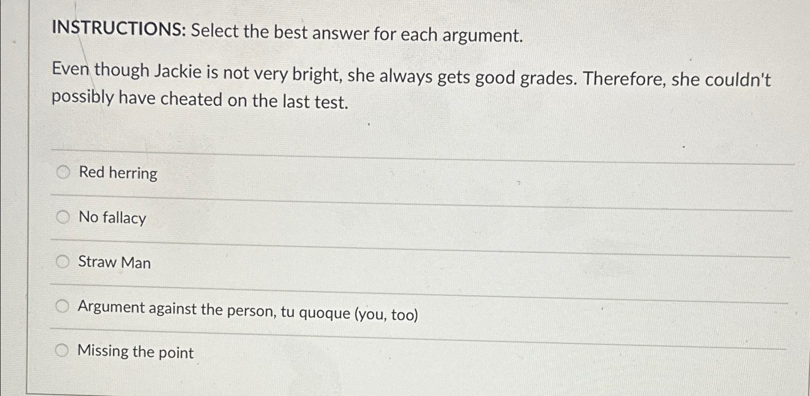 Solved INSTRUCTIONS: Select the best answer for each | Chegg.com