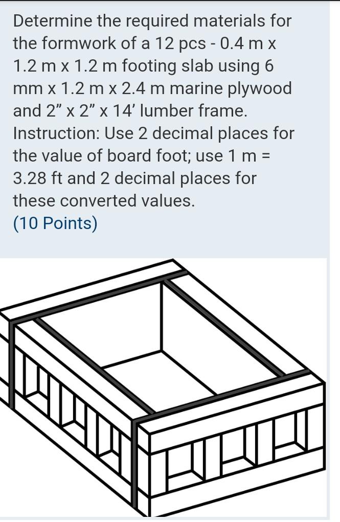 Solved Determine the required materials for the formwork of | Chegg.com