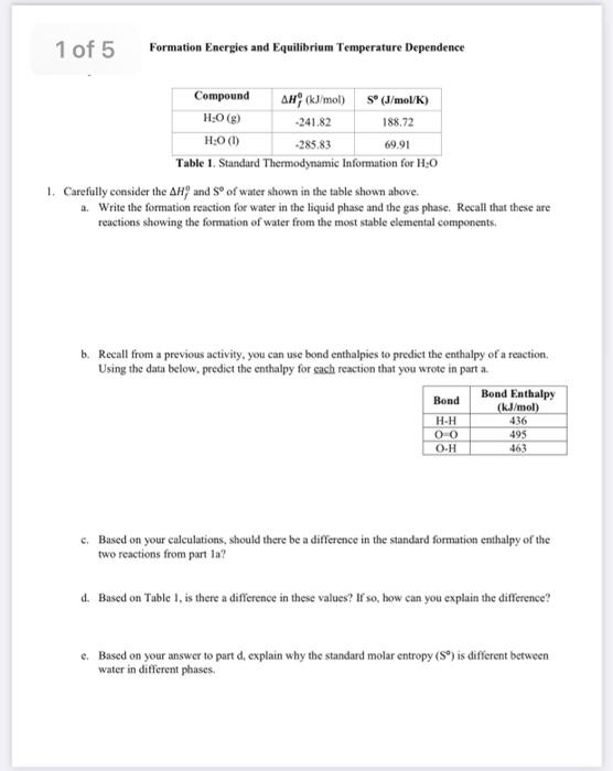 Solved 1 Of 5 Formation Energies And Equilibrium Temperat Chegg Com