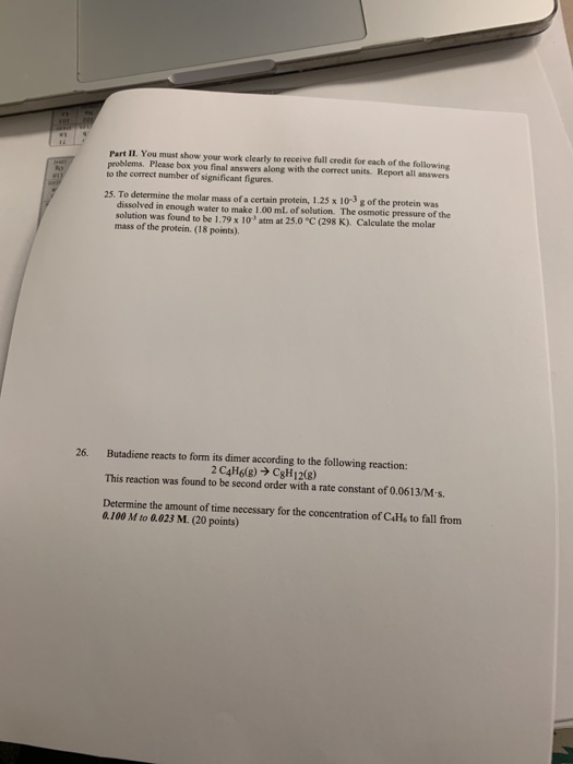 Solved Part II. You must show your work clearly to receive | Chegg.com