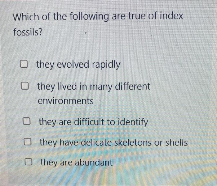 Which Of The Following Are True Of Index Fossils? O | Chegg.com