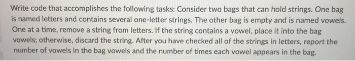 Solved Write code that accomplishes the following tasks: | Chegg.com