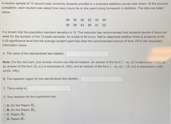Solved A random sample of 12 second-year university students | Chegg.com