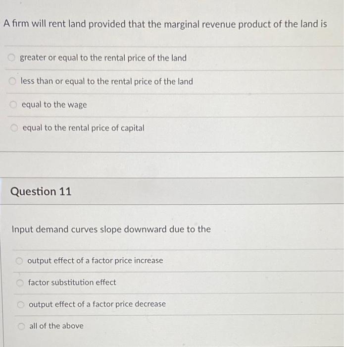 Solved A firm will rent land provided that the marginal | Chegg.com