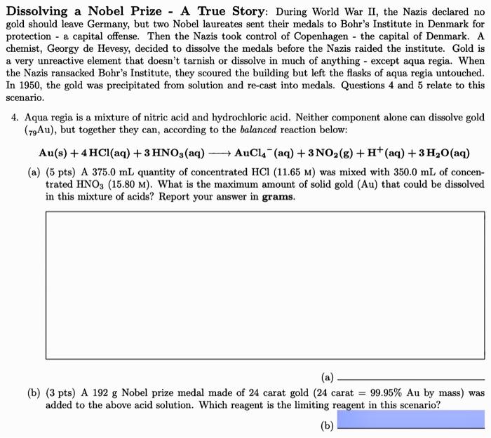 Solved Dissolving a Nobel Prize - A True Story: During World | Chegg.com