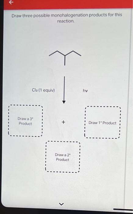 Draw three possible monohalogenation products for this reaction.