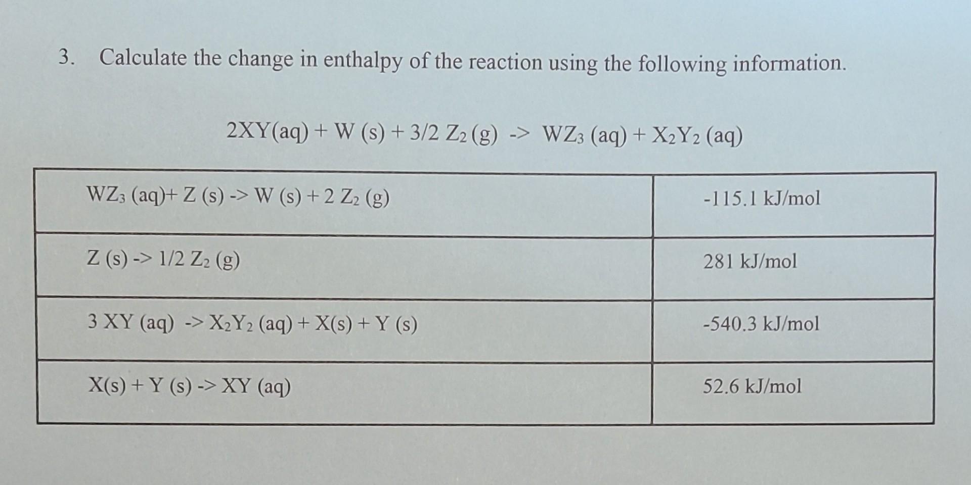 Solved Calculate The Change In Enthalpy Of The Reaction | Chegg.com