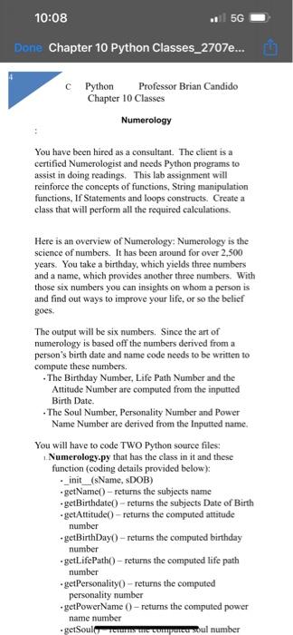 Solved 10:08 . 56 Done Chapter 10 Python Classes_2707e... | Chegg.com