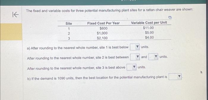 Solved The Fixed And Variable Costs For Three Potential | Chegg.com