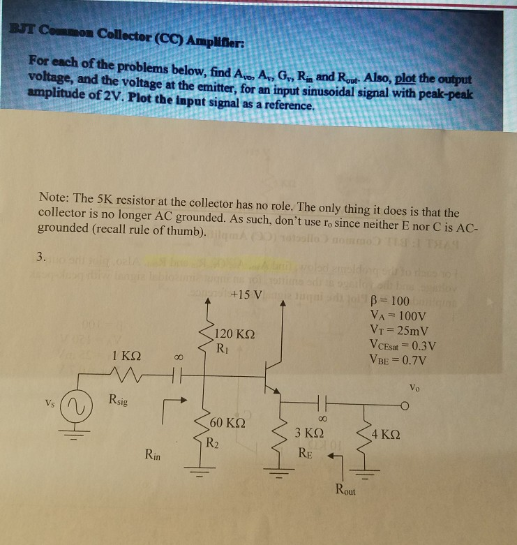 Solved BT Common Collector (CC) Amplifier: For Each Of The | Chegg.com