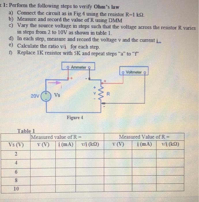 Solved 1: Perform the following steps to verify Ohm's law a) | Chegg.com
