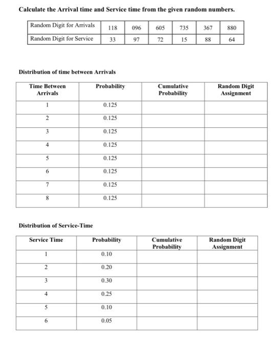 Solved Calculate the Arrival time and Service time from the | Chegg.com