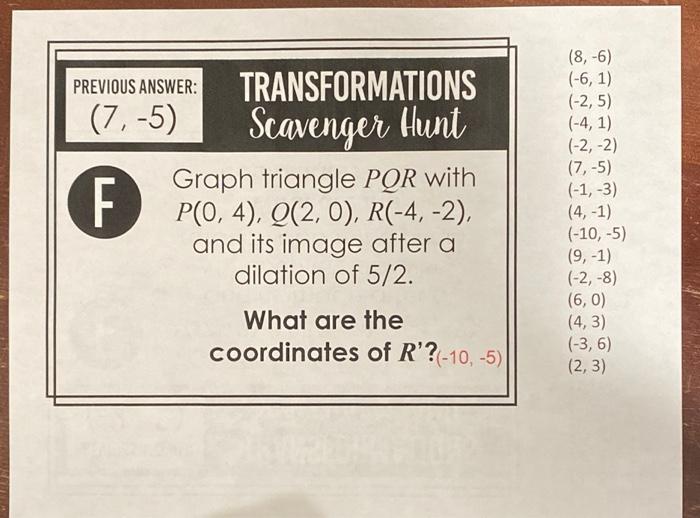 Solved PREVIOUS ANSWER: TRANSFORMATIONS (7-5) Scavenger Hunt | Chegg.com