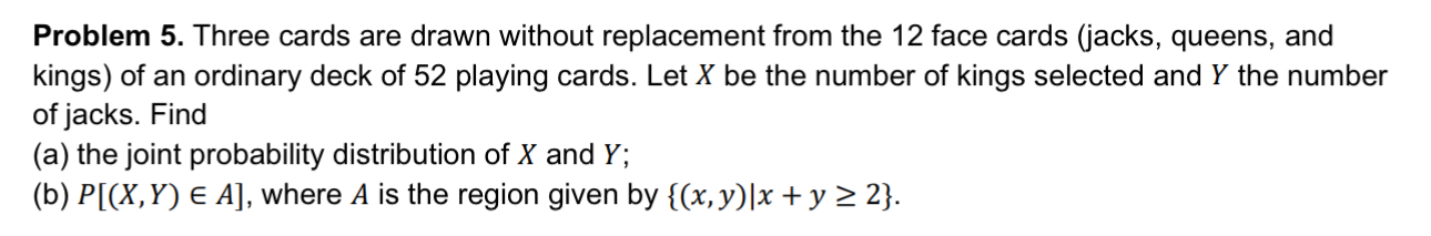 Solved Problem 5. ﻿Three cards are drawn without replacement | Chegg.com