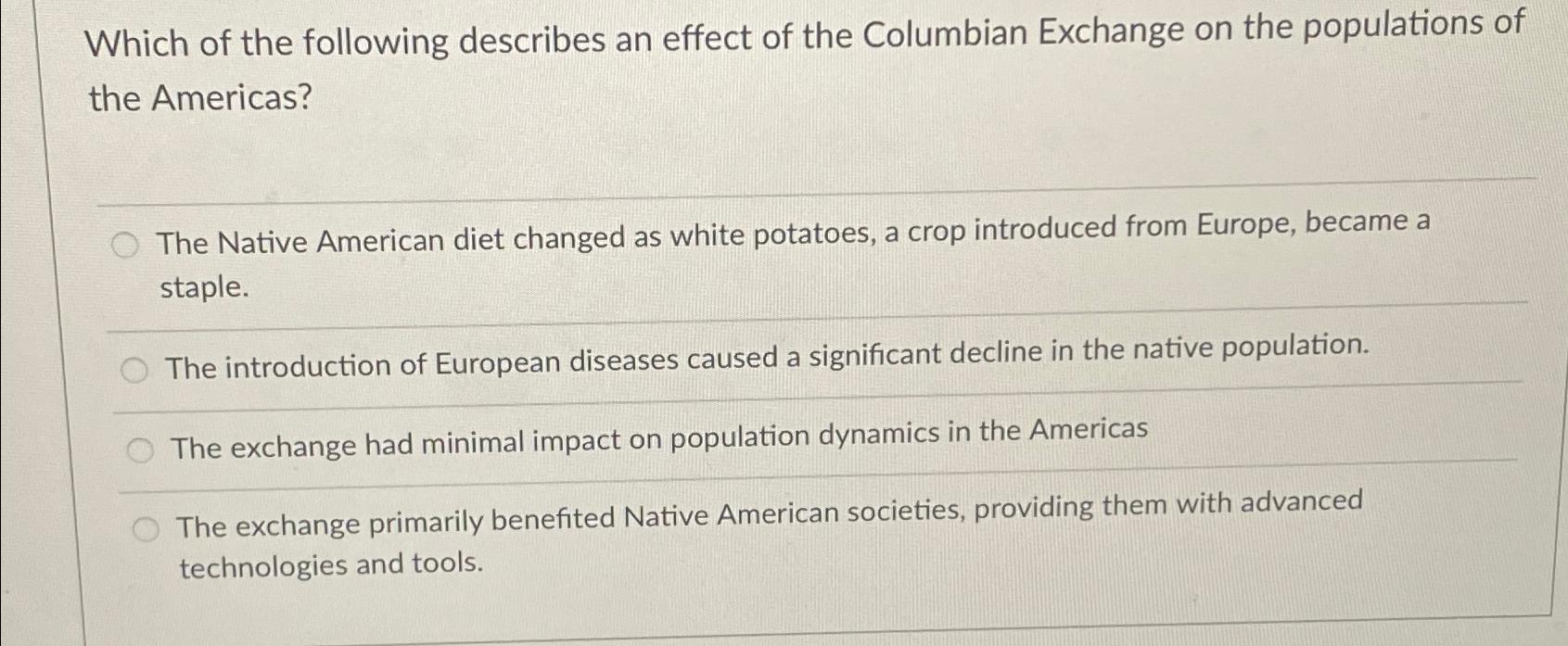 Solved Which of the following describes an effect of the | Chegg.com