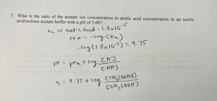 Solved 7. What is the ratio of the acetate ion concentration | Chegg.com