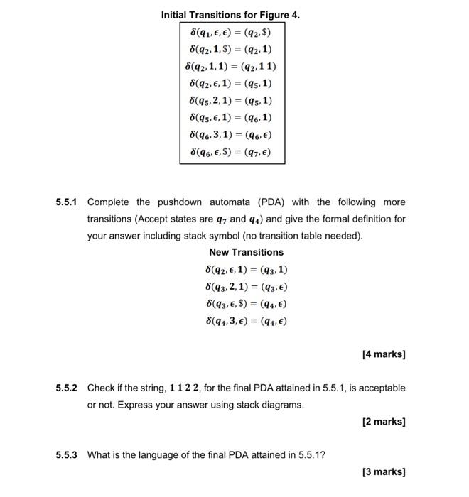 5.5 Use the below given PDA and its transitions to | Chegg.com