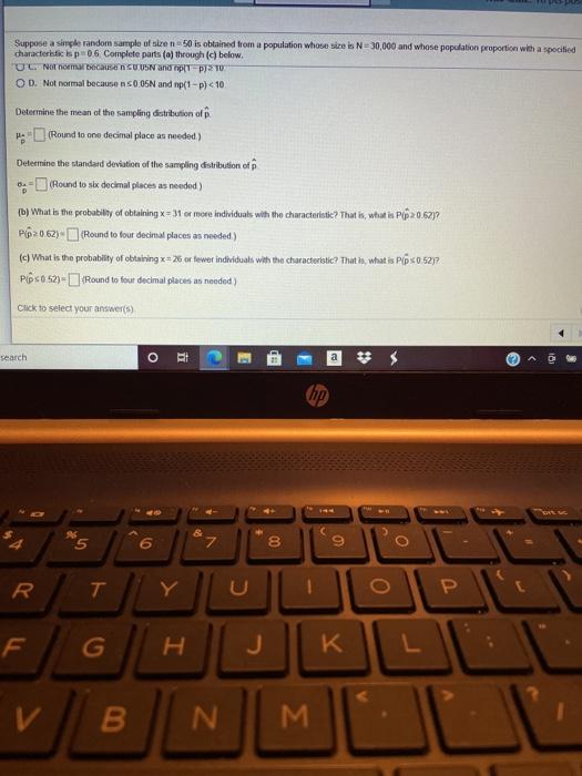 Solved Suppose a simple random sample of size 50 is obtained | Chegg.com