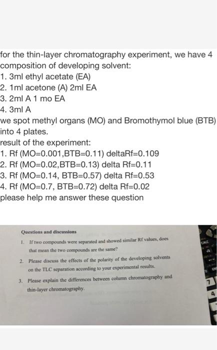 Solved For The Thin-layer Chromatography Experiment, We Have | Chegg.com