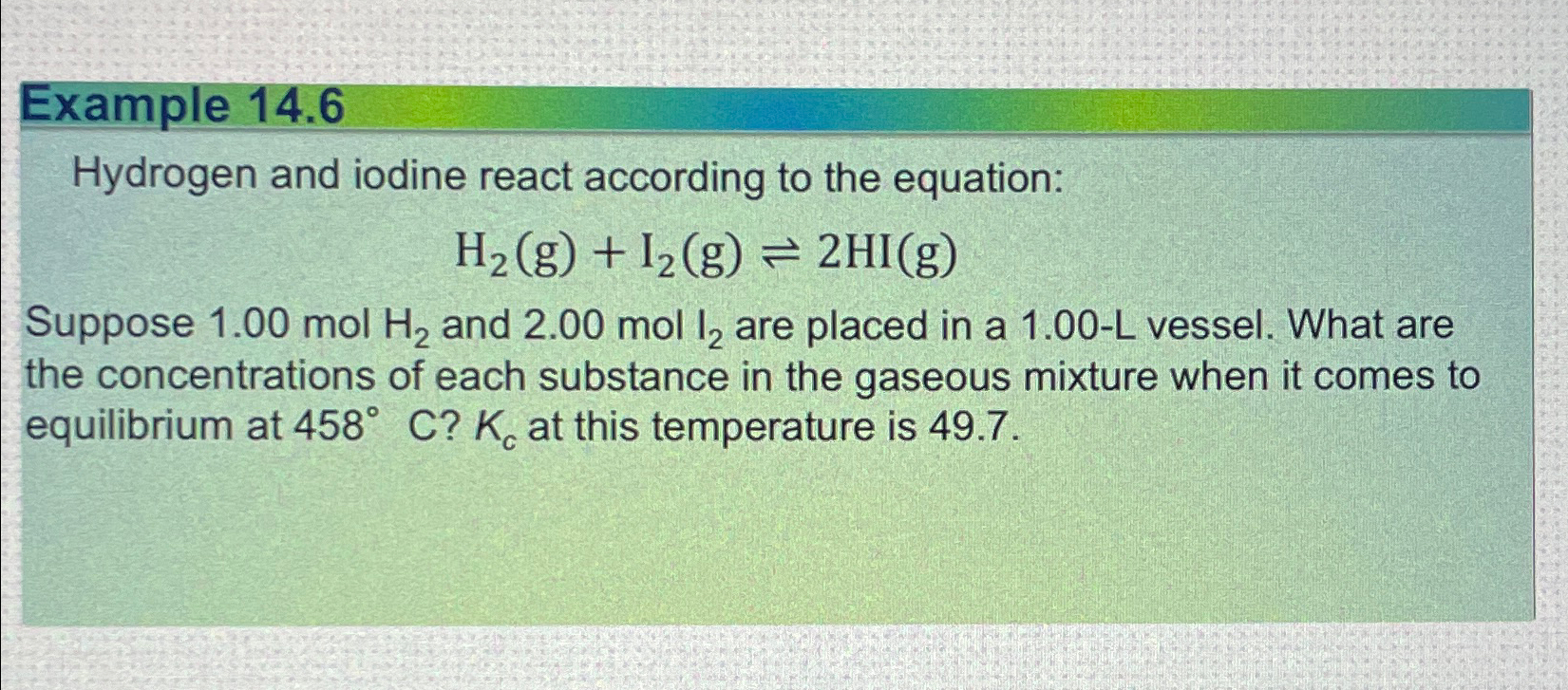 Solved Example 14.6Hydrogen and iodine react according to | Chegg.com