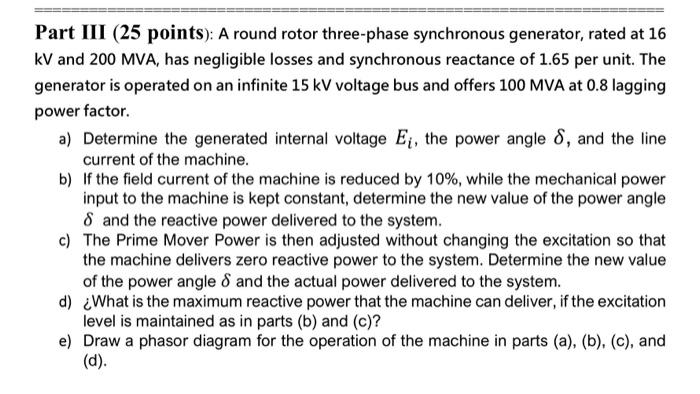 Solved Part III (25 points): A round rotor three-phase | Chegg.com