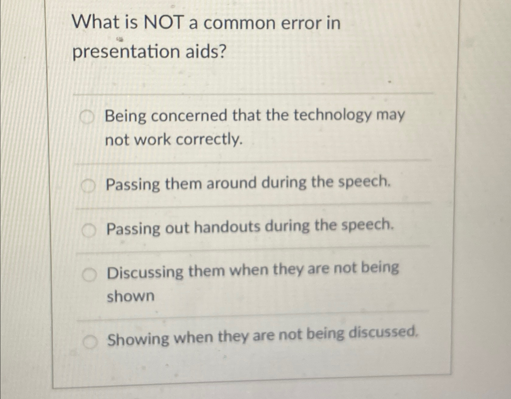 what is not a common error in presentation aids quizlet