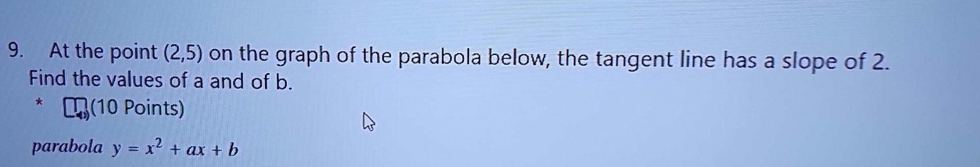 Solved 9. At the point (2,5) on the graph of the parabola | Chegg.com