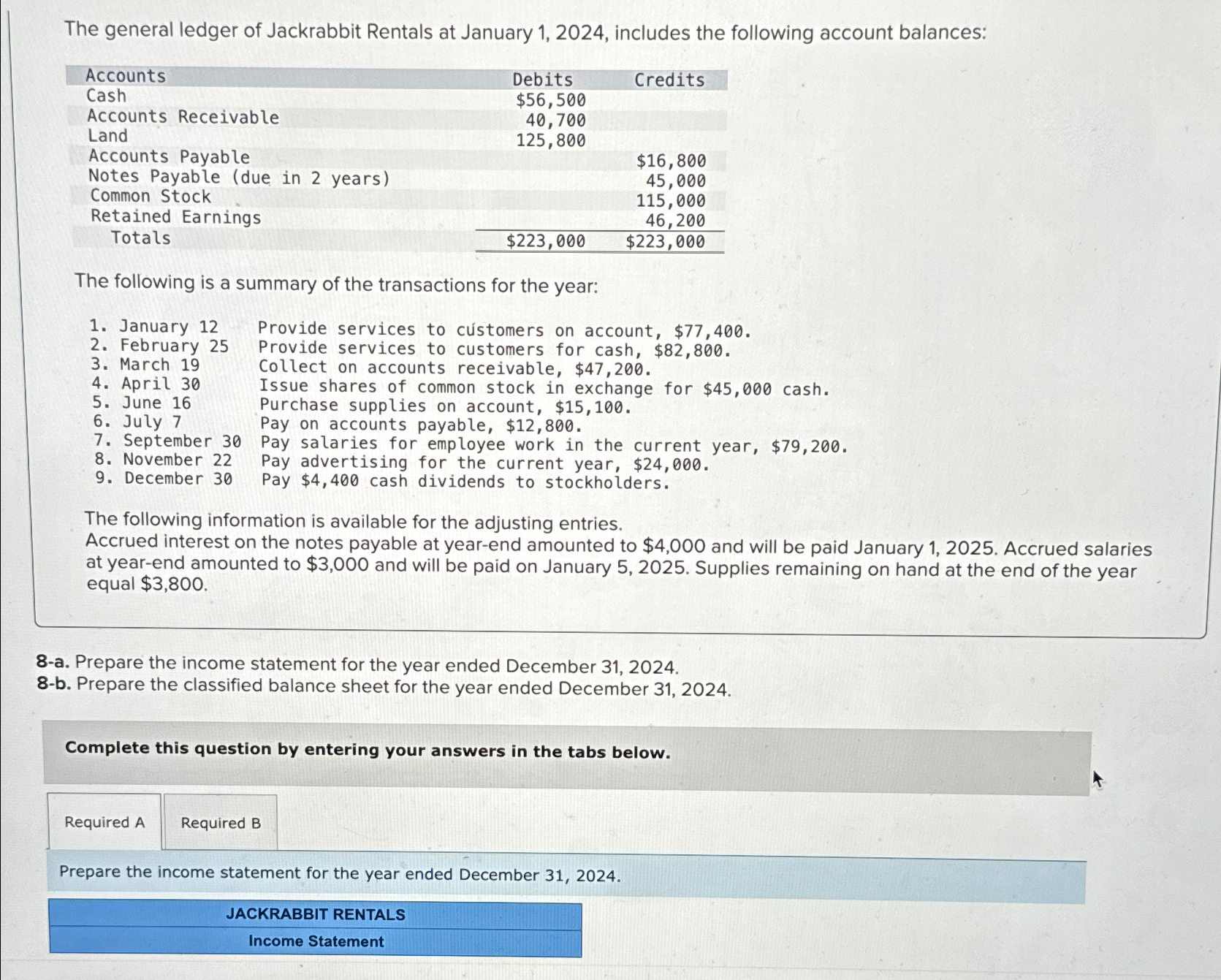 Solved The general ledger of Jackrabbit Rentals at January | Chegg.com