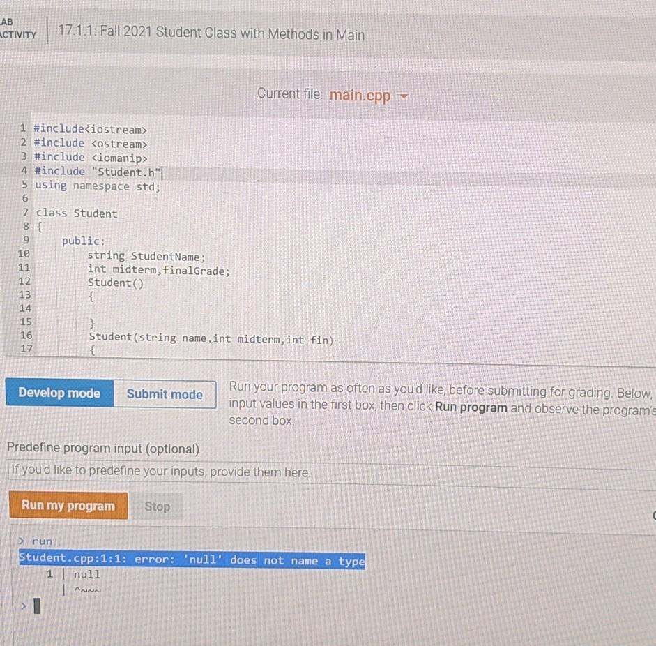 Solved 17.1 Fall 2021 Student Class with Methods in Main | Chegg.com