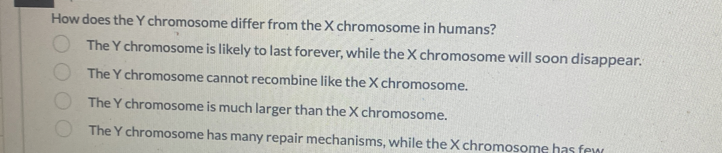 Solved How does the Y ﻿chromosome differ from the x | Chegg.com
