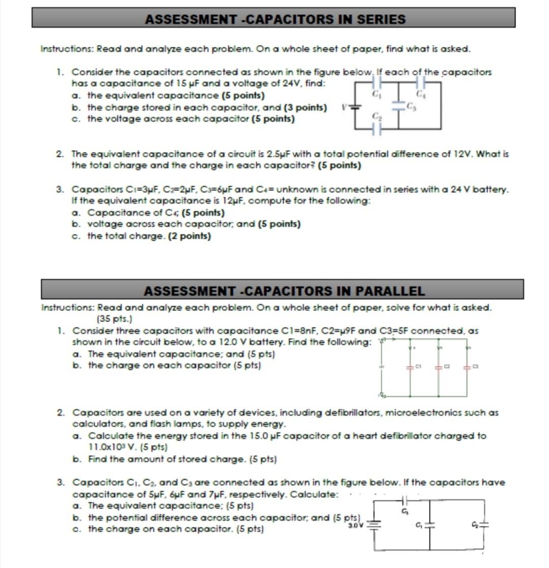 Solved ASSESSMENT -CAPACITORS IN SERIES Instructions: Read | Chegg.com