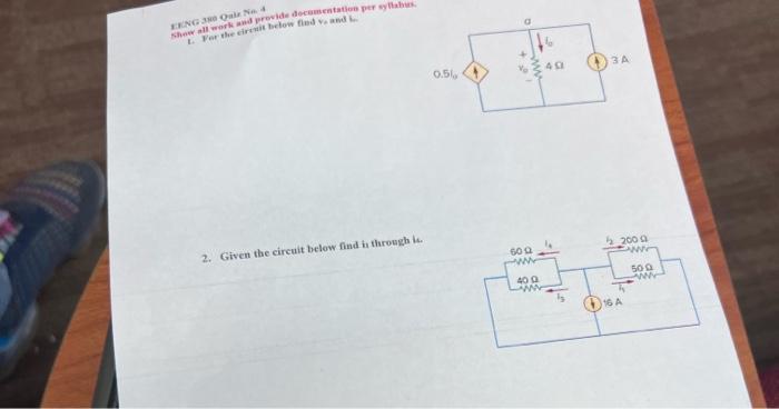 Solved 1. Fer the 2. Given the circuit below find in through | Chegg.com