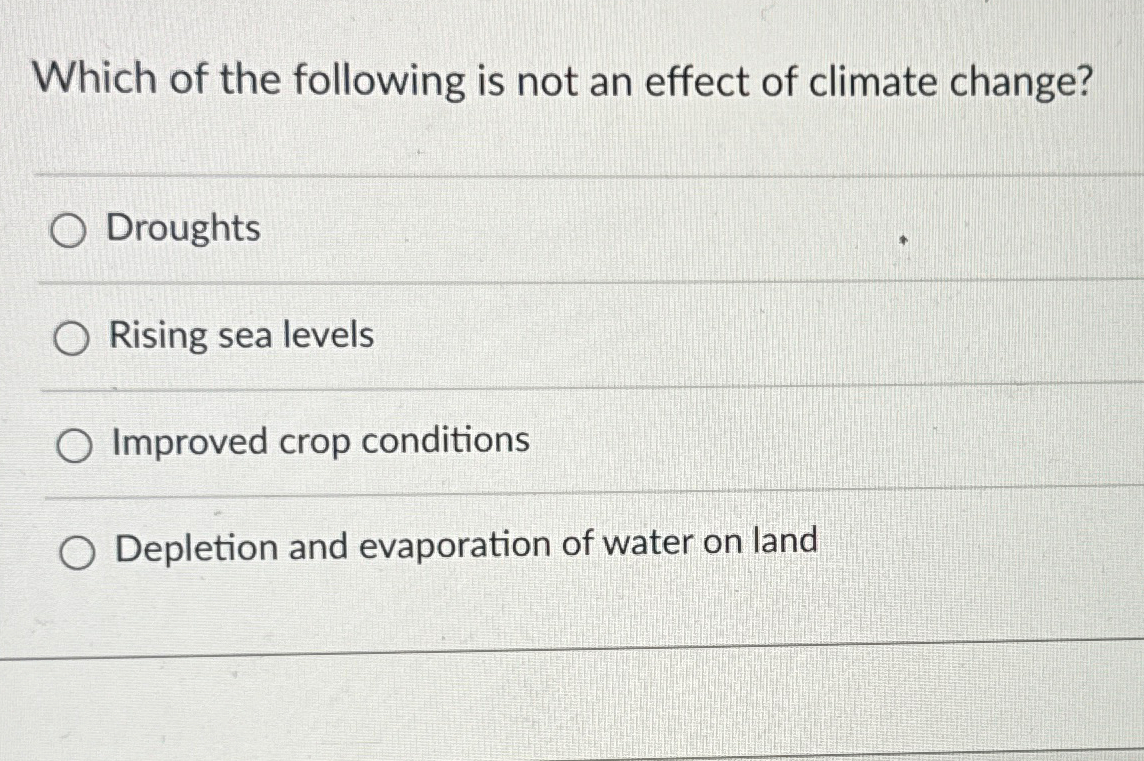 Solved Which of the following is not an effect of climate | Chegg.com
