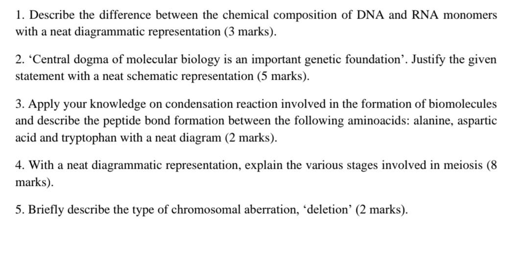 Solved 1. Describe the difference between the chemical | Chegg.com