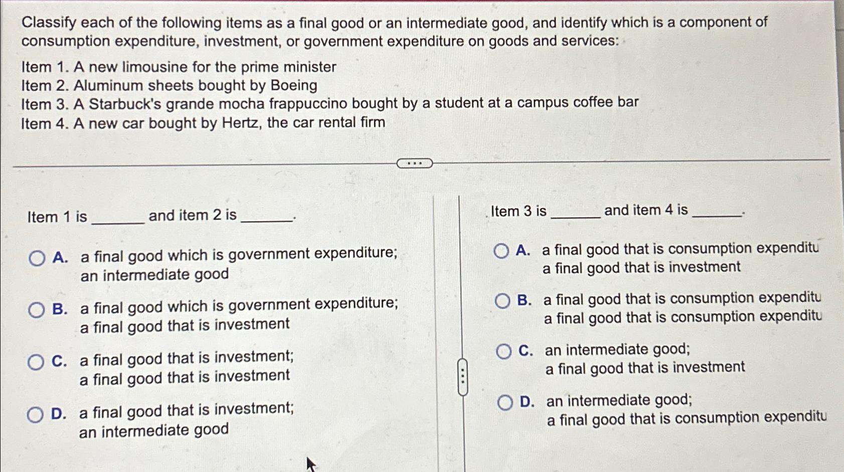 Solved classify each of the following items as a final good chegg