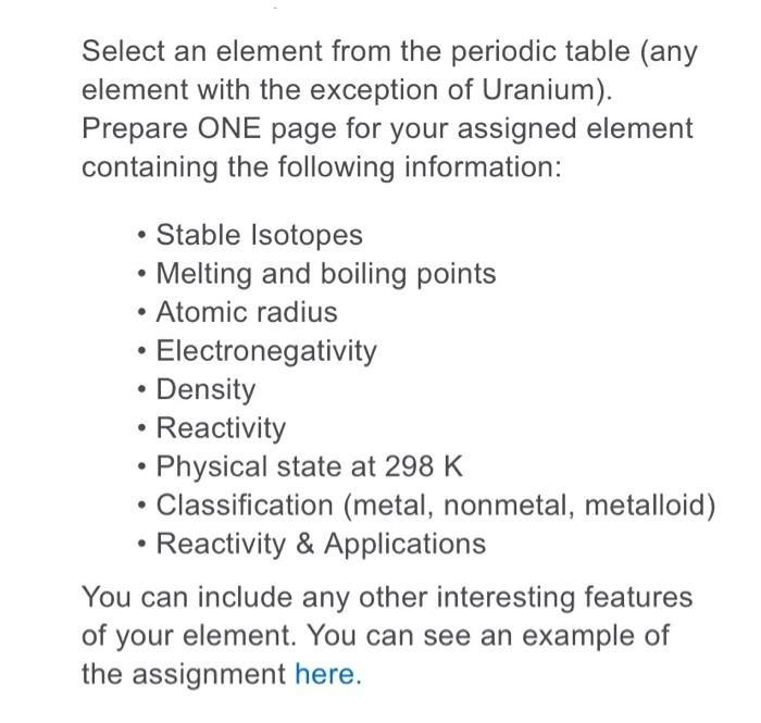 Solved Select An Element From The Periodic Table any Chegg