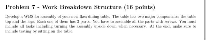Solved Problem 7 - Work Breakdown Structure (16 points) | Chegg.com