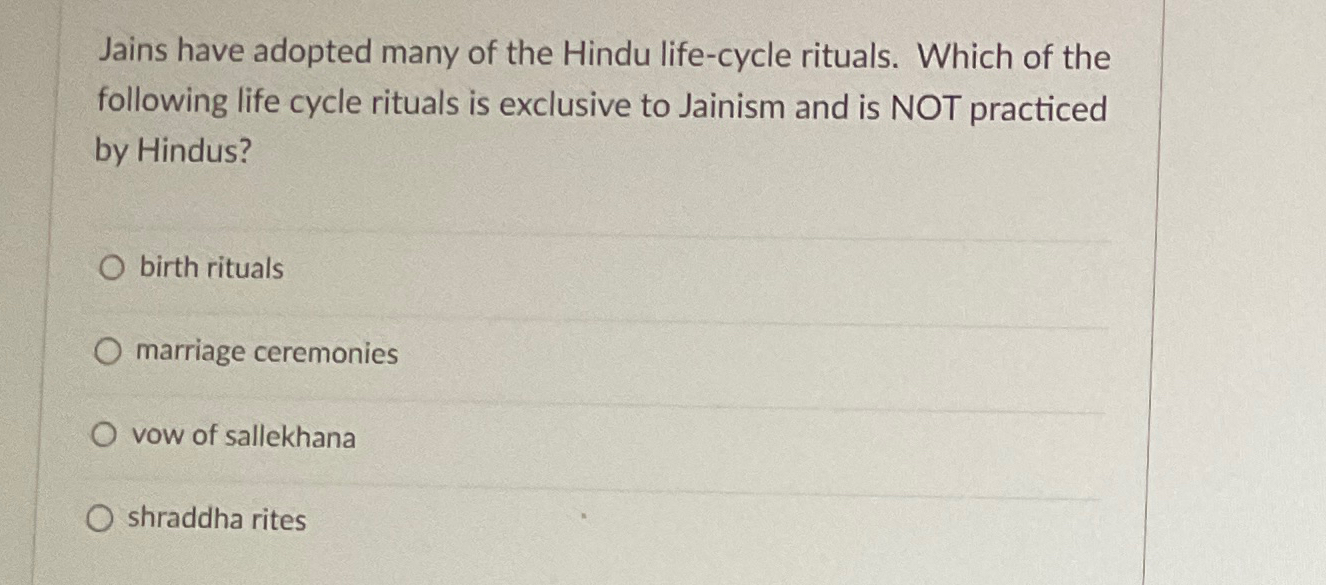 Solved Jains have adopted many of the Hindu life-cycle | Chegg.com