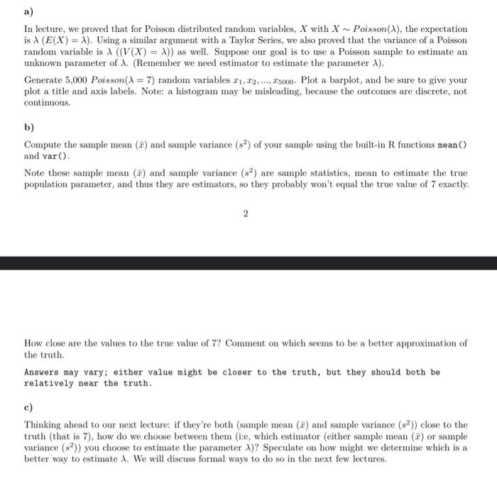 Solved In lecture, we proved that for Poisson distributed | Chegg.com