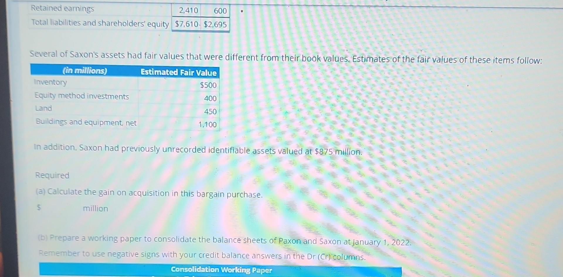 (c) Present the consolidated balance sheet, in | Chegg.com