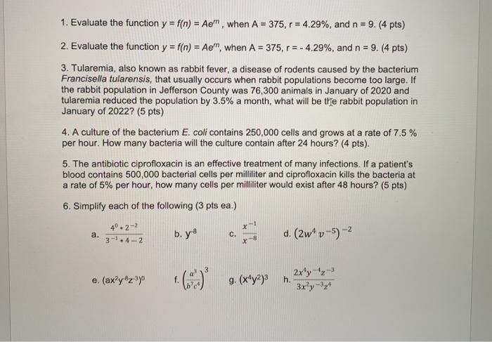 Solved 1 Evaluate The Function Y F N Aem When A 3 Chegg Com