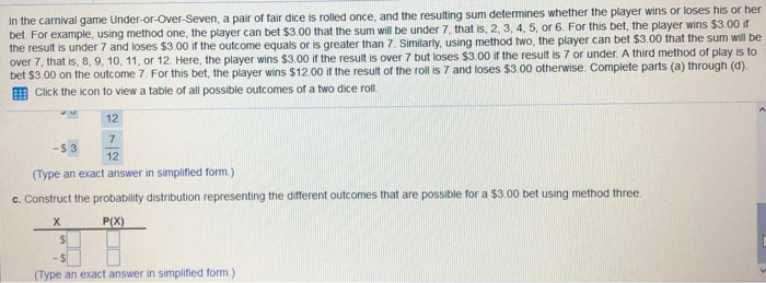 Solved In the carnival game Under-or-Over-Seven, a pair of | Chegg.com