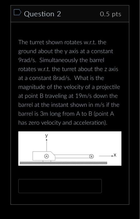 Solved Question 1 0.5pts The turret shown rotates w.r.t. the | Chegg.com