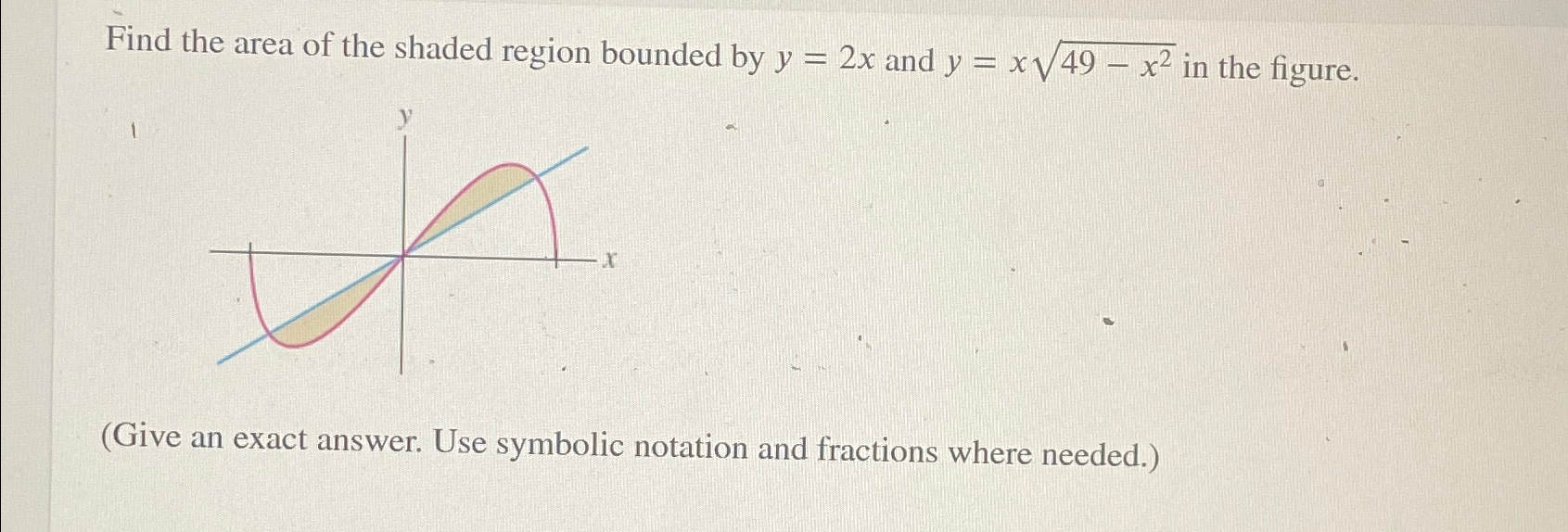 Solved Find the area of the shaded region bounded by y=2x | Chegg.com