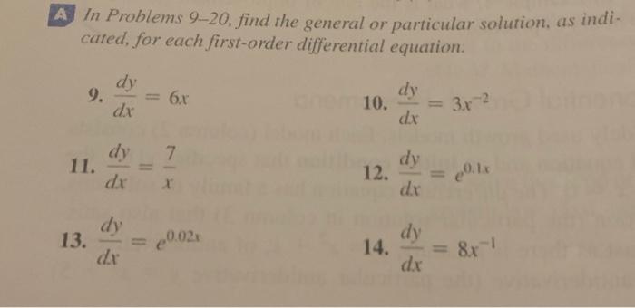 Solved A In Problems 9–20. find the general or particular | Chegg.com