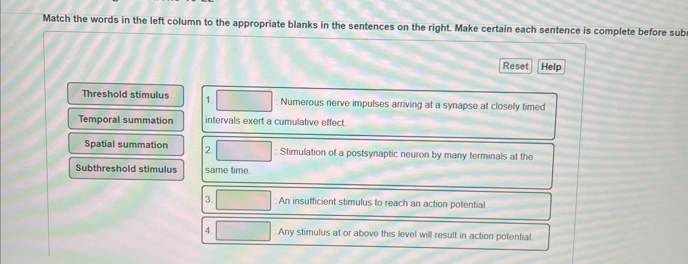 Solved Match the words in the left column to the appropriate | Chegg.com