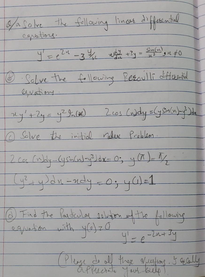 Solved 2 O A Solve The Following Linear Differential