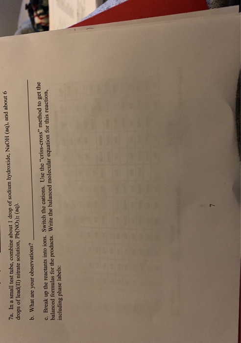 Solved 7a In A Small Test Tube Combine About 1 Drop Of Chegg Com
