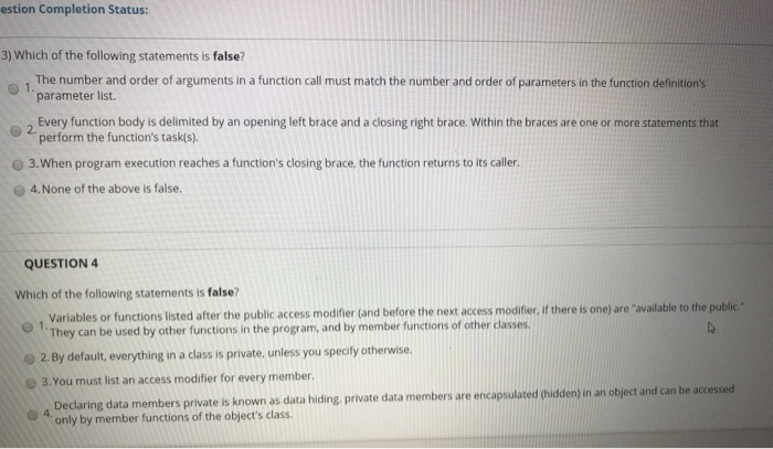 Solved estion Completion Status: 3) Which of the following | Chegg.com