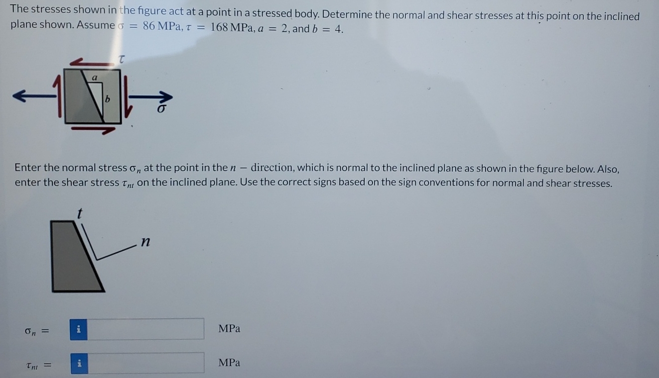 Solved The stresses shown in the figure act at a point in a | Chegg.com